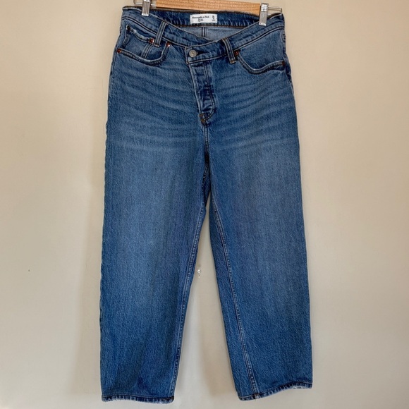 Abercrombie and Fitch The Dad High Rise Straight Leg Jeans Cross Front Button - Picture 1 of 5
